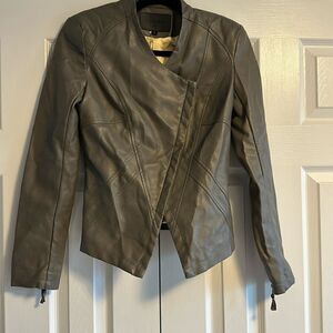 Comme USA Women’s Gray/Olive Faux Leather Moto Jacket Size S – Asymmetrical Zip